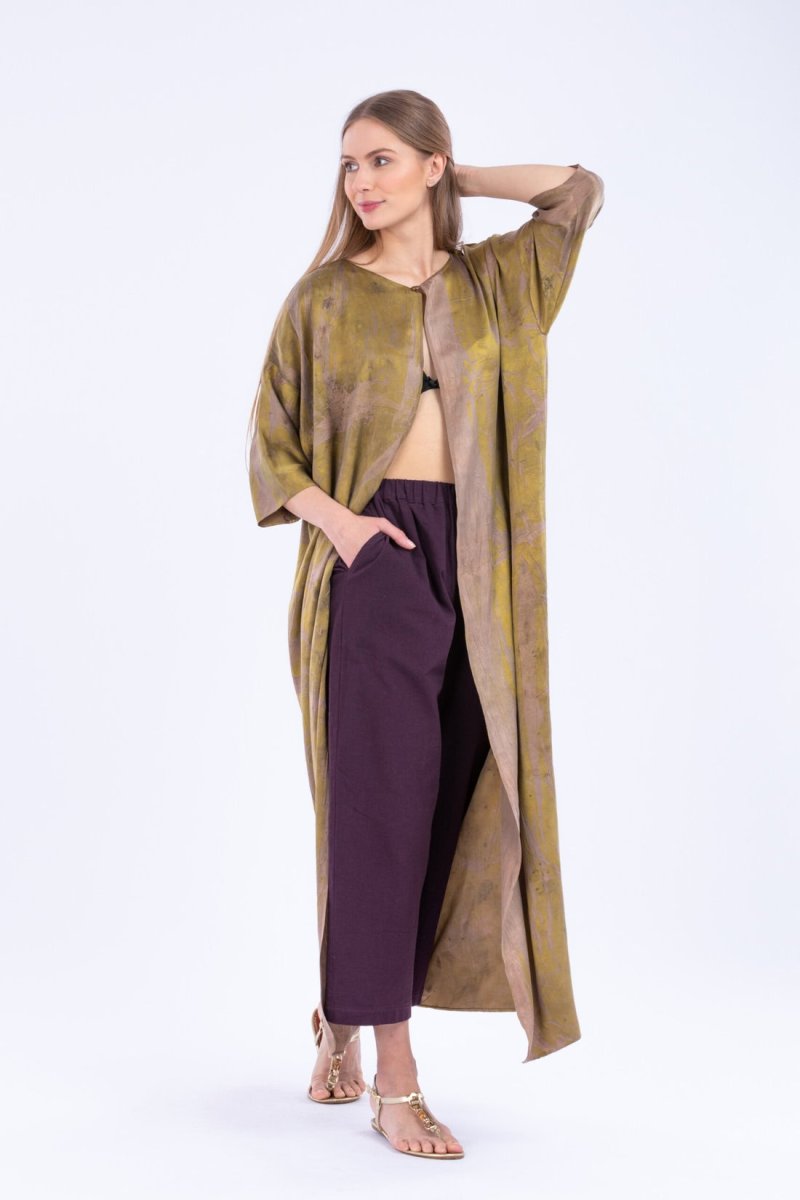 Brown printed silk satin kimono MING – Image 3