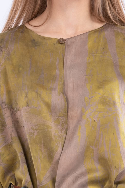 Brown printed silk satin kimono MING – Image 6
