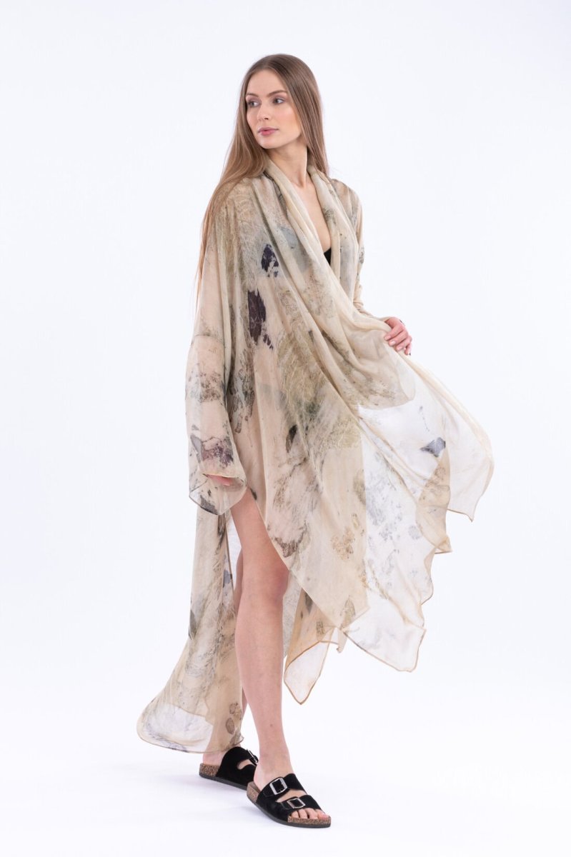 Beige printed silk kimono for women WIND