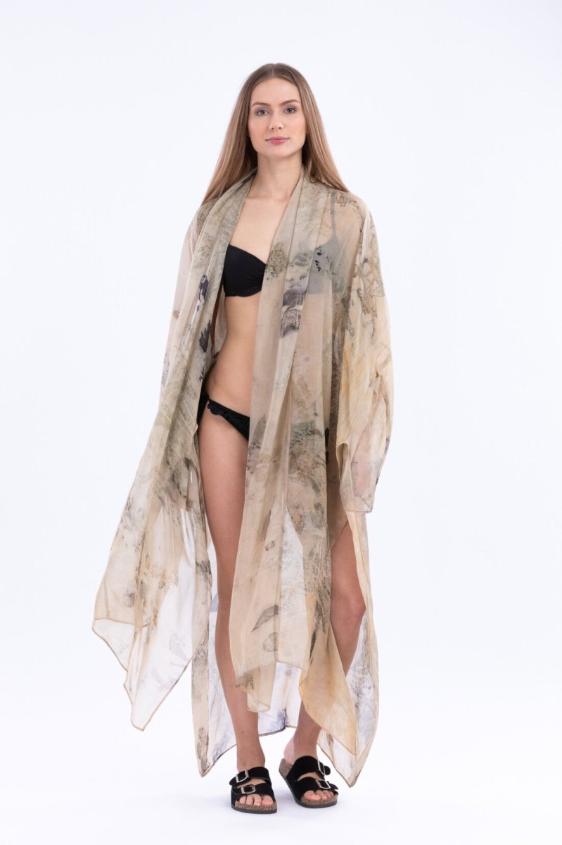 Beige printed silk kimono for women WIND – Image 3