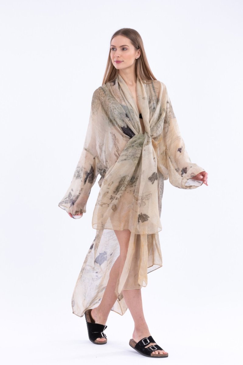 Beige printed silk kimono for women WIND – Image 5