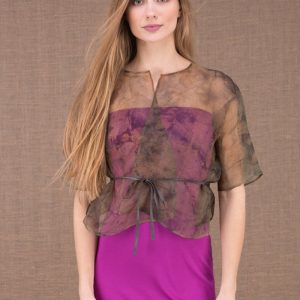 Veste courte brune en organza de soie imprimée pour femme LINA