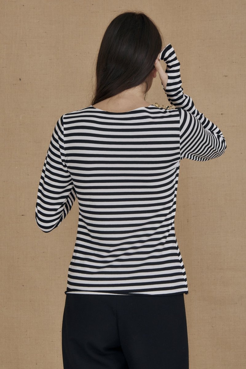 Black and white striped long sleeve viscose jersey t-shirt for women CORTO – Image 5