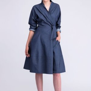 Robe manteau bleu cache coeur LAUREN
