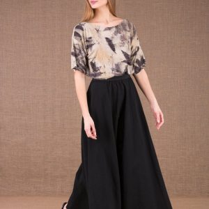 Jupe noire longue évasée en coton bio MAYA