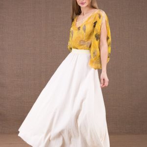Jupe blanche longue évasée en coton bio MAYA