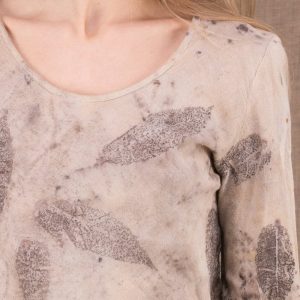 Beige long sleeve printed organic cotton t-shirt for women MIKA