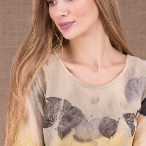 Yellow long sleeve printed organic cotton t-shirt for women MIKA