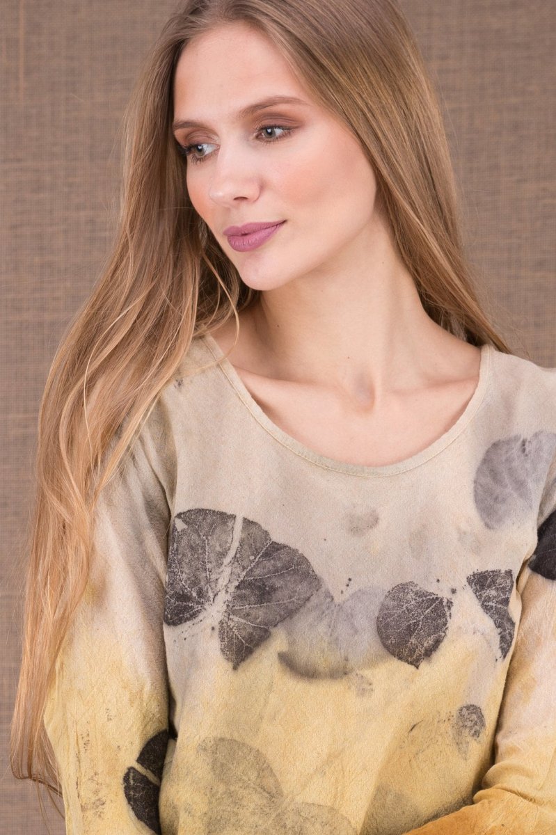 Yellow long sleeve printed organic cotton t-shirt for women MIKA – Image 2