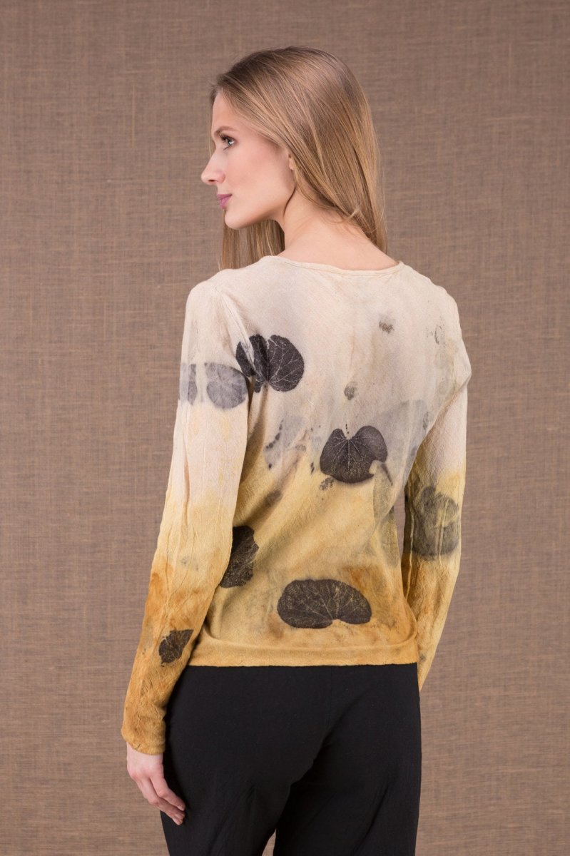 Yellow long sleeve printed organic cotton t-shirt for women MIKA – Image 5