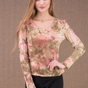 Pink long sleeve printed organic cotton t-shirt for women MIKA