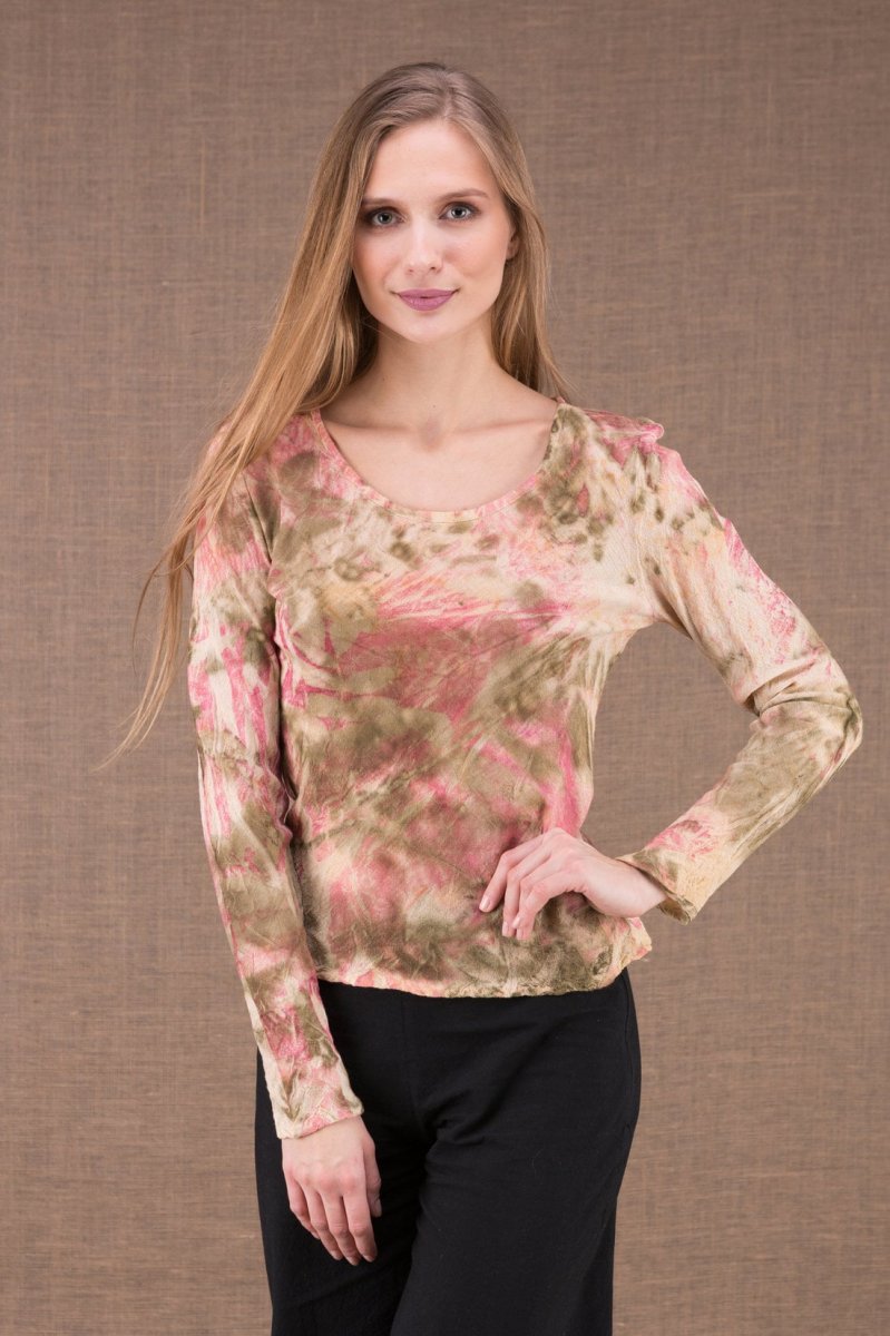 Pink long sleeve printed organic cotton t-shirt for women MIKA – Image 5
