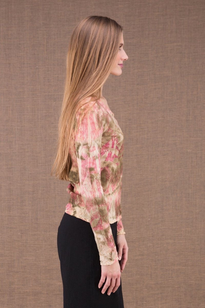 Pink long sleeve printed organic cotton t-shirt for women MIKA – Image 4