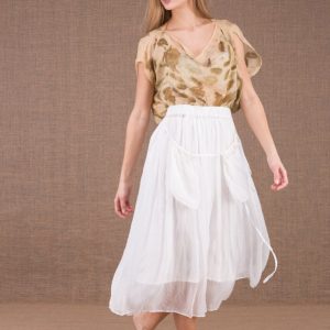 White mid-length silk chiffon skirt MISIA