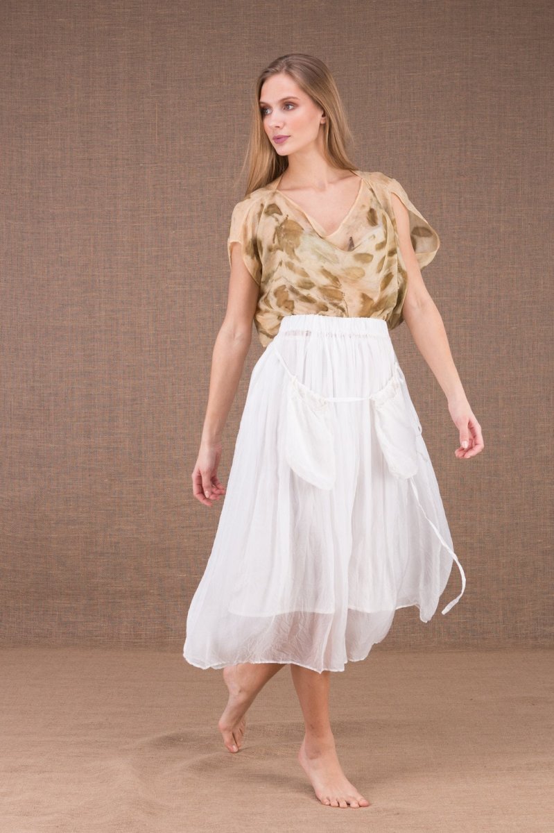 White mid-length silk chiffon skirt MISIA