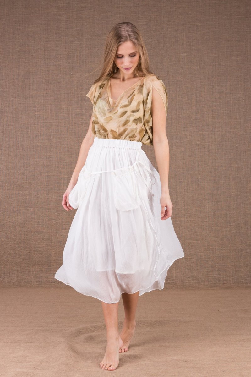 White mid-length silk chiffon skirt MISIA – Image 3