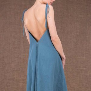 Robe bleu clair courte dos nu en coton bio MA COURTE