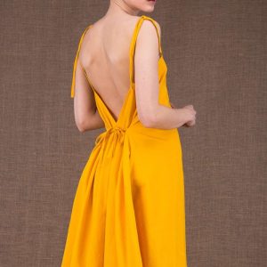 Yellow short backless organic cotton dress MA COURTE