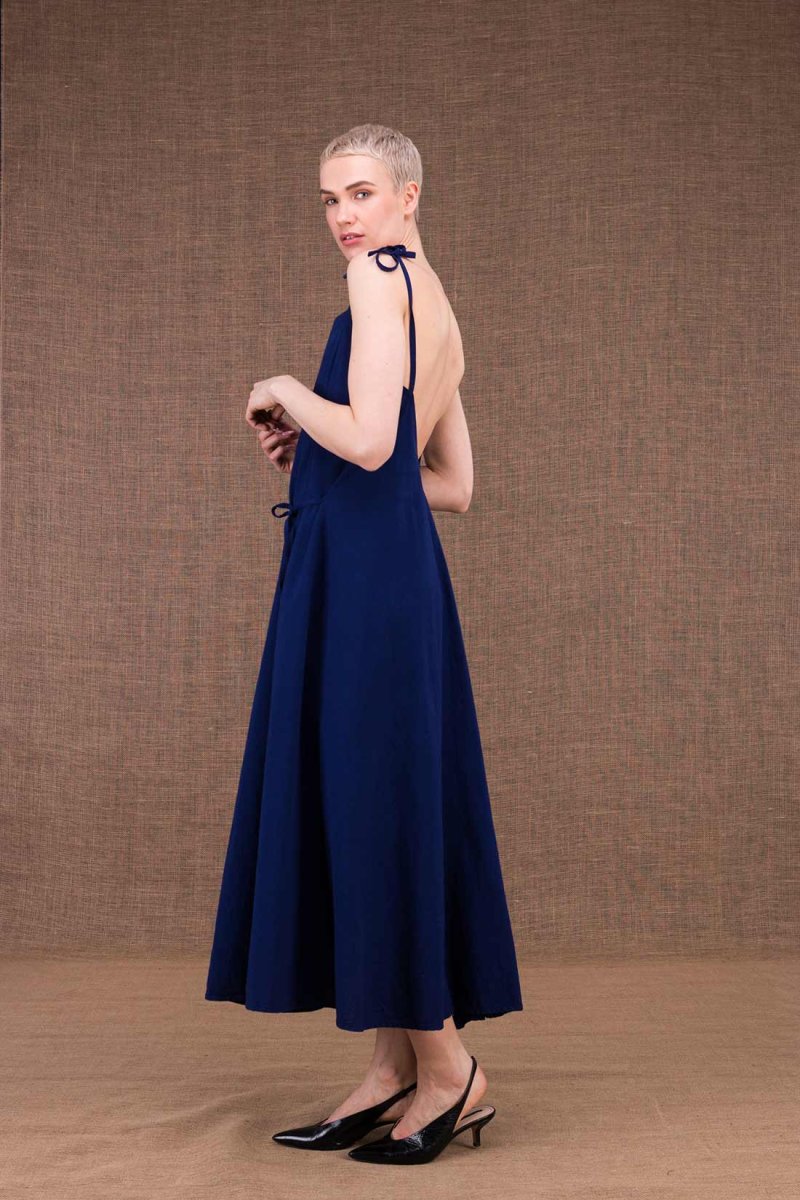 Robe bleu marine longue dos nu en coton bio MA LONGUE – Image 3