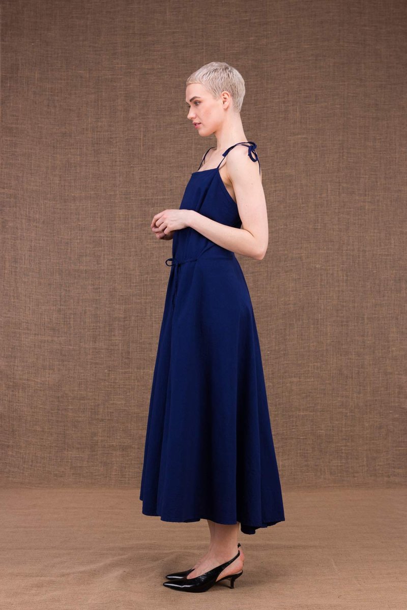 Robe bleu marine longue dos nu en coton bio MA LONGUE – Image 4