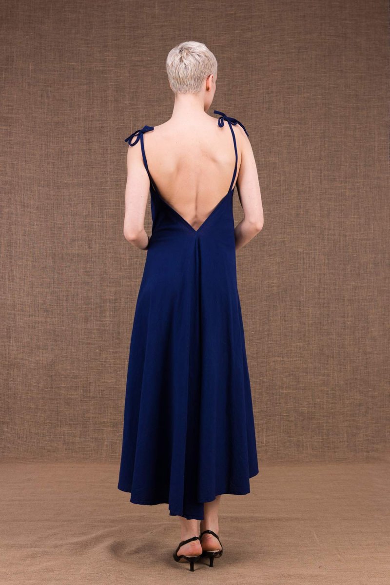 Robe bleu marine longue dos nu en coton bio MA LONGUE – Image 5