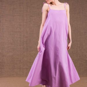 Robe mauve longue dos nu en coton bio MA LONGUE