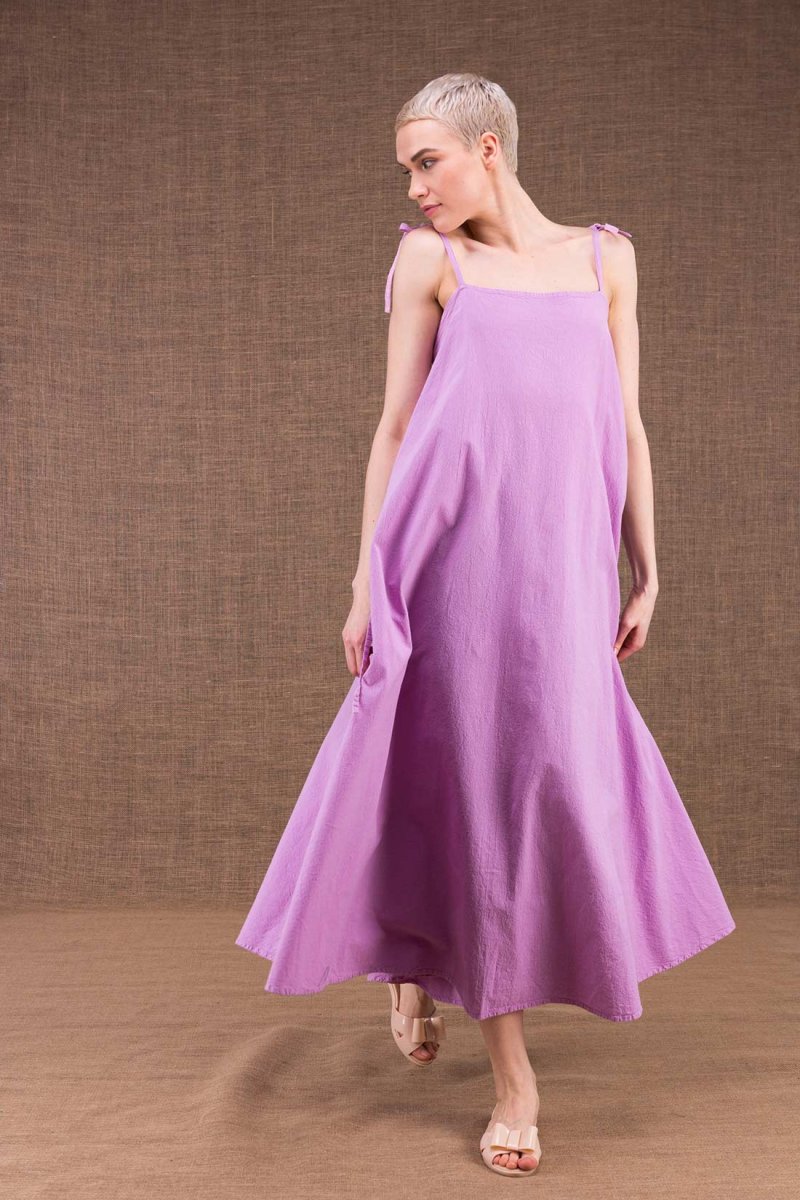Robe mauve longue dos nu en coton bio MA LONGUE