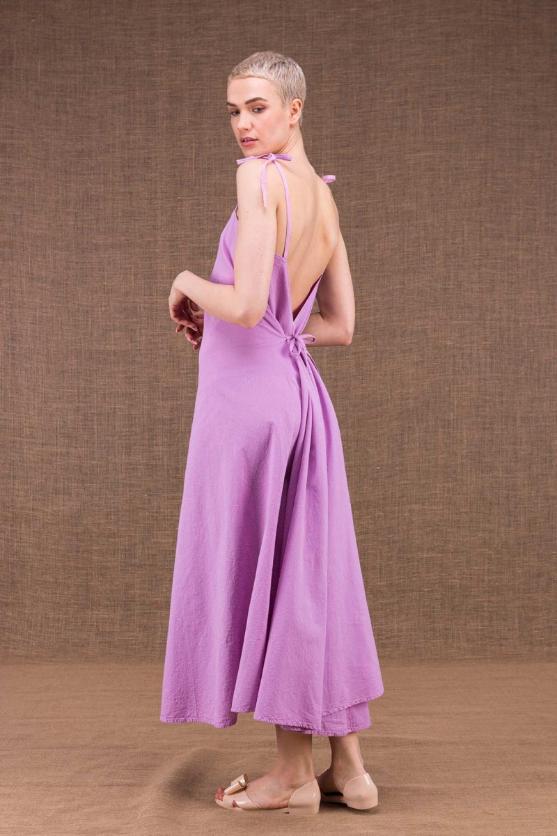 Robe mauve longue dos nu en coton bio MA LONGUE – Image 5