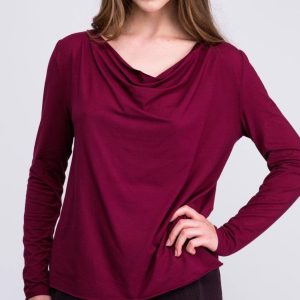 Burgundy long sleeve viscose jersey t-shirt for women MERION