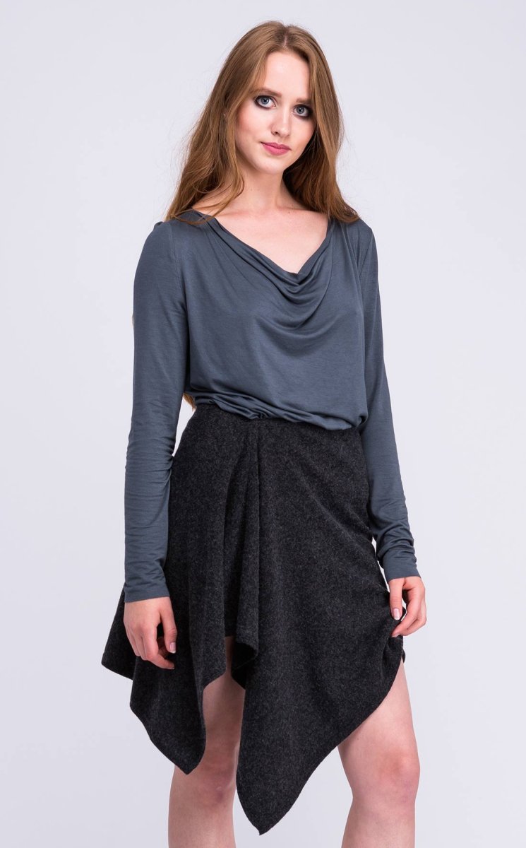 T-shirt gris manches longues pour femme en jersey de viscose MERION – Image 3