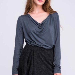 T-shirt gris manches longues pour femme en jersey de viscose MERION