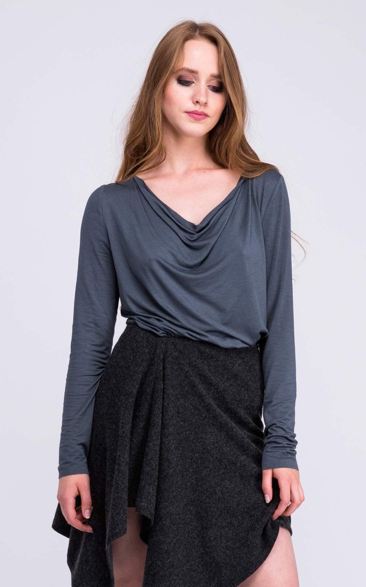 T-shirt gris manches longues pour femme en jersey de viscose MERION – Image 4