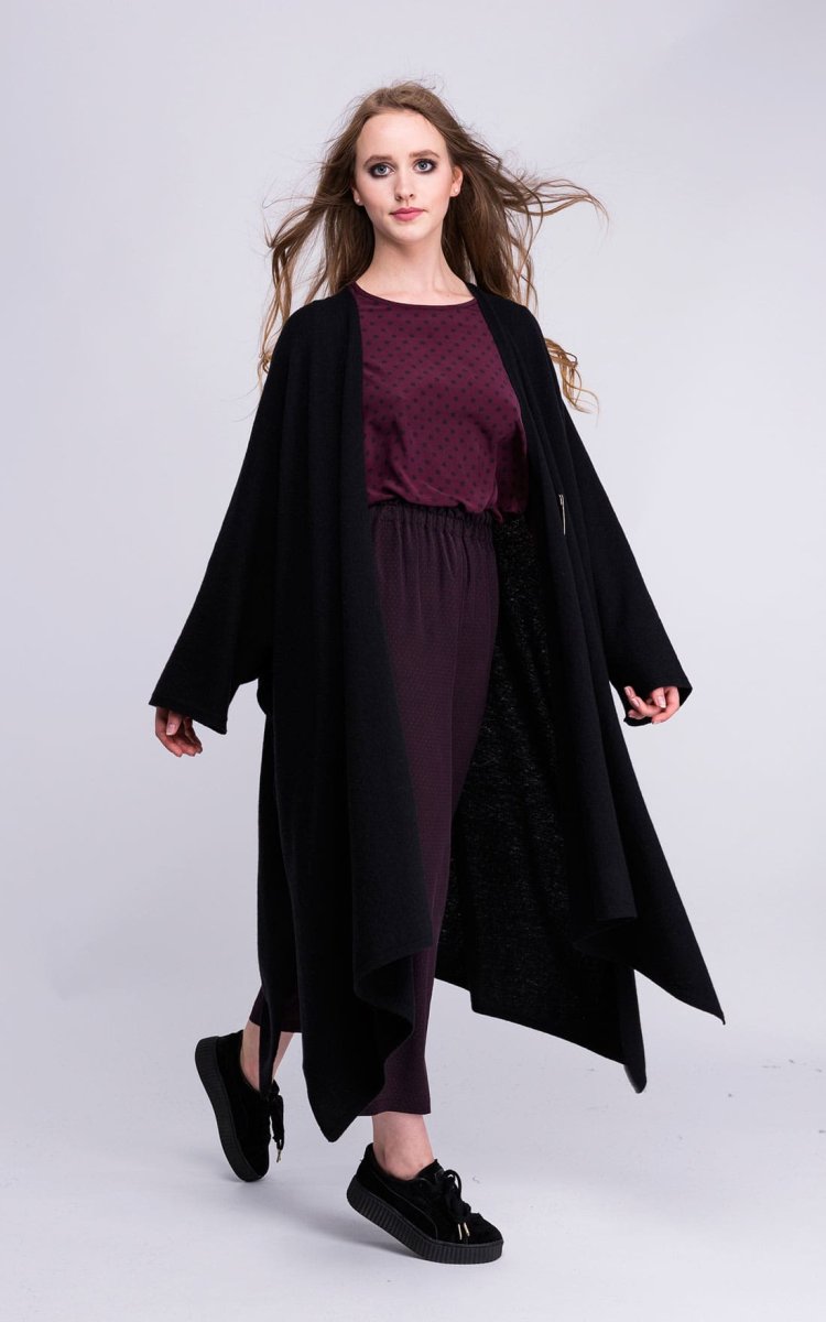 Manteau kimono noir large pour femme en laine MIMAS – Image 5