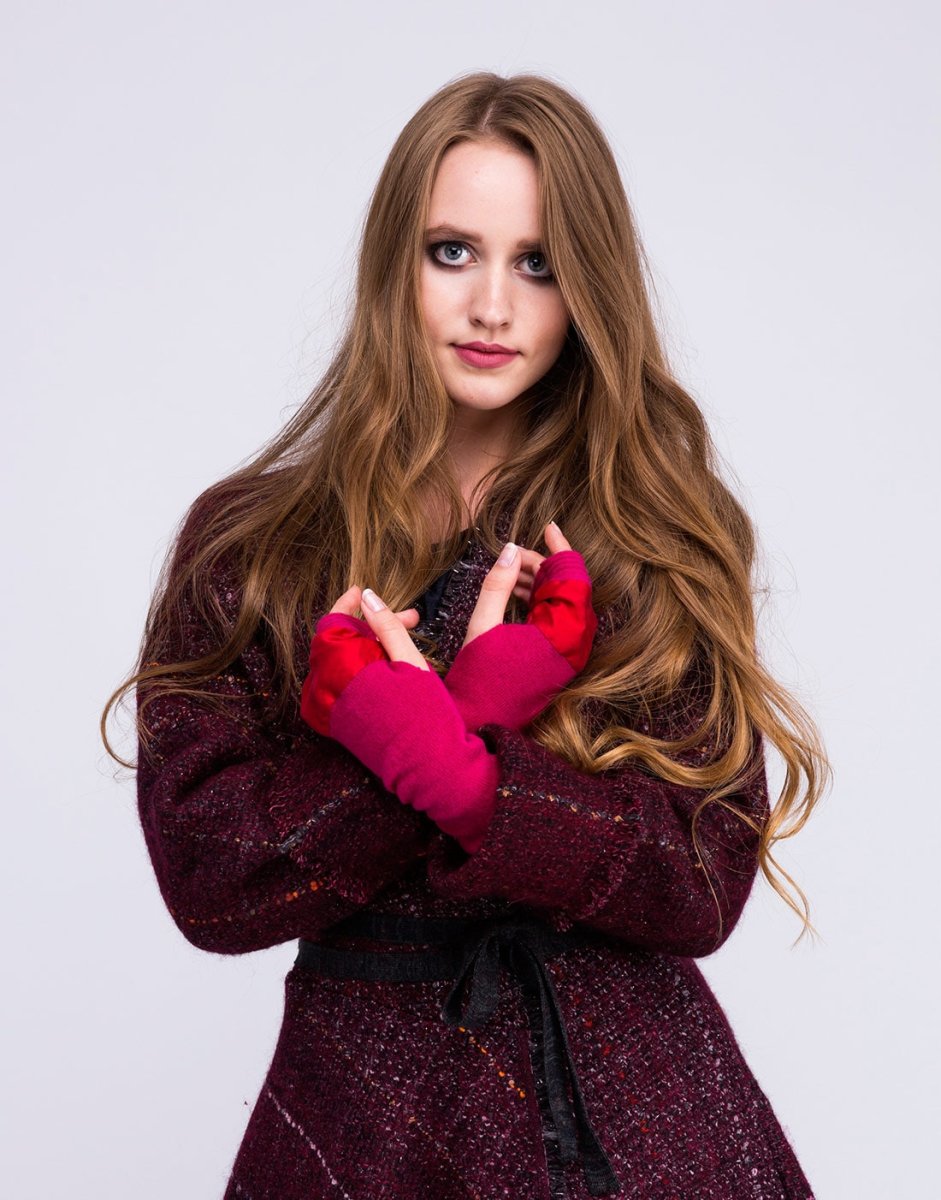 Pink wool and silk mittens for women BIJOU – Image 6