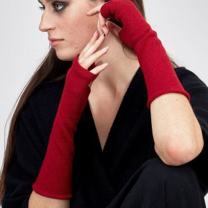 Red wool mittens for women LYNX