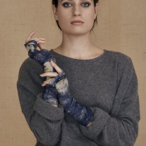 Blue printed wool mittens for women FLORA