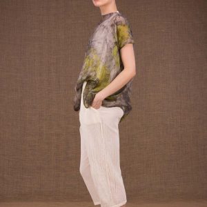 Grey printed silk chiffon top for women ONDINE