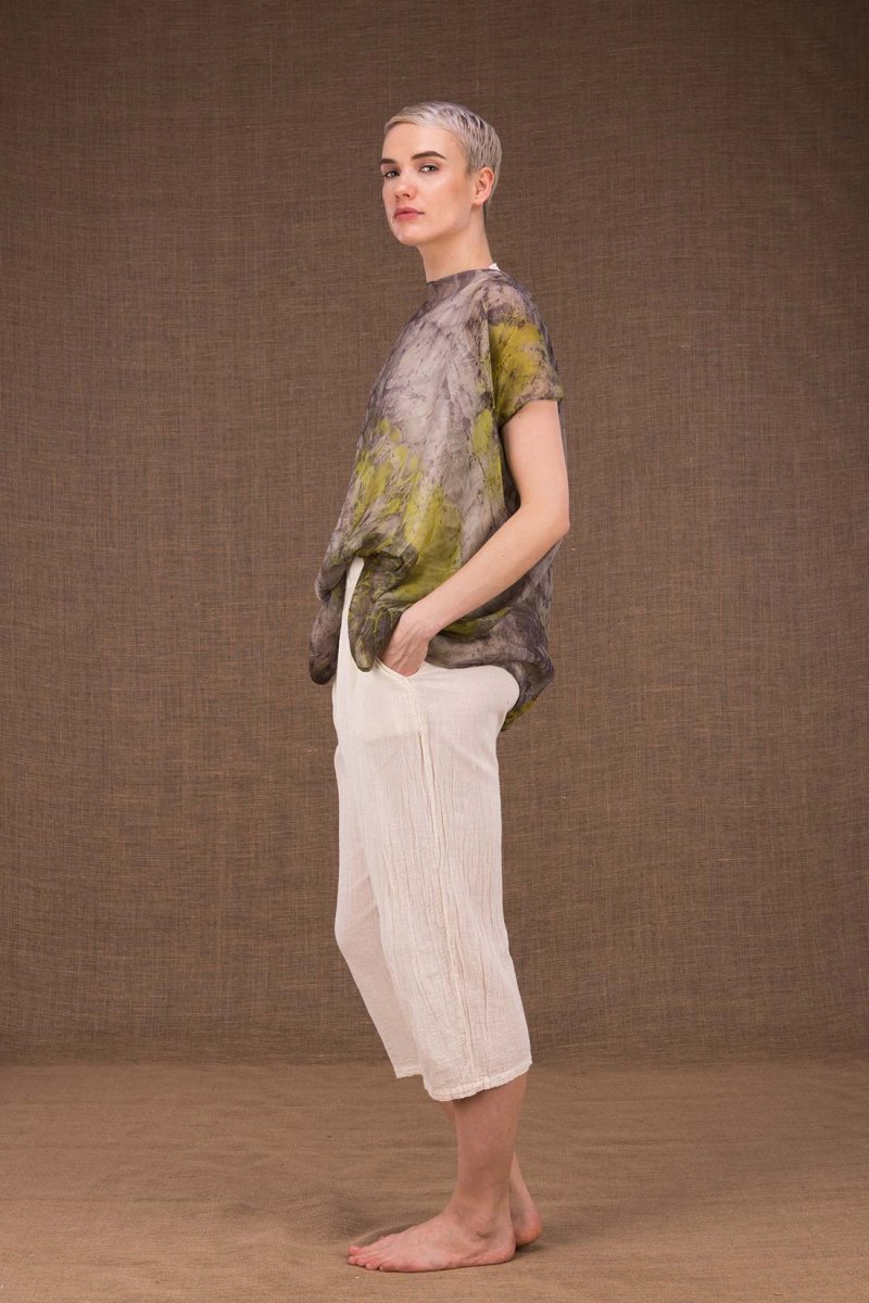 Grey printed silk chiffon top for women ONDINE – Image 2