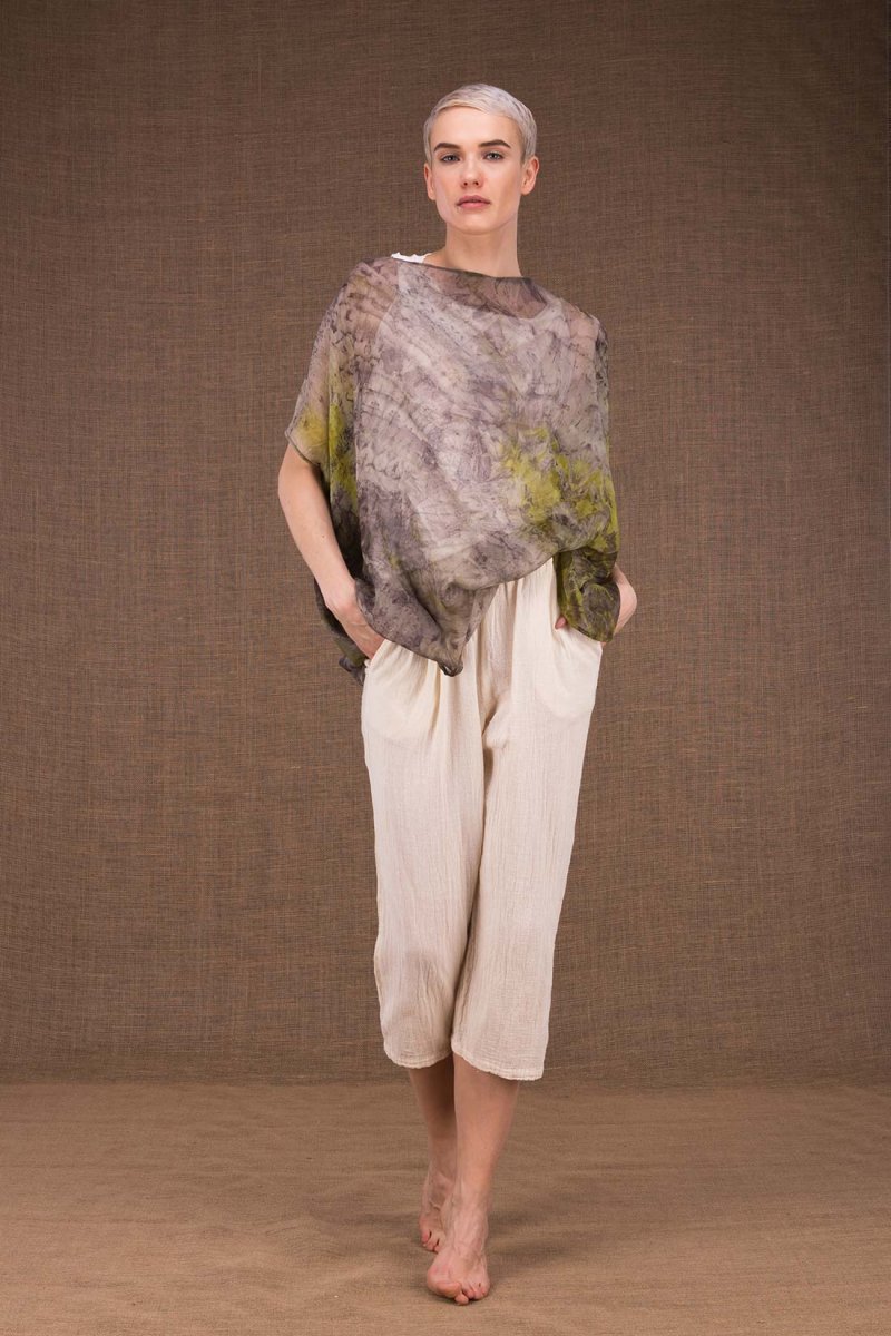 Grey printed silk chiffon top for women ONDINE – Image 3