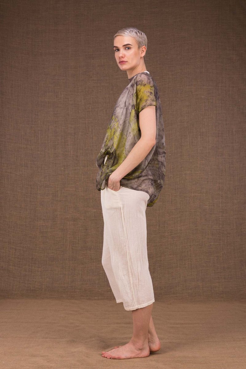Grey printed silk chiffon top for women ONDINE – Image 4