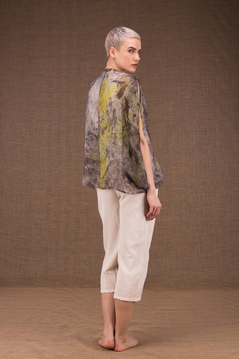Grey printed silk chiffon top for women ONDINE – Image 5