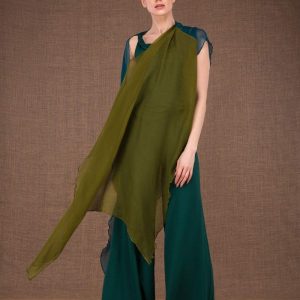 Châle tunique vert émeraude vert clair en soie OWOW