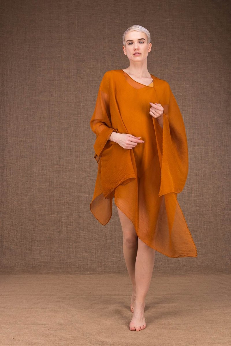 Châle tunique jaune en soie OWOW – Image 2