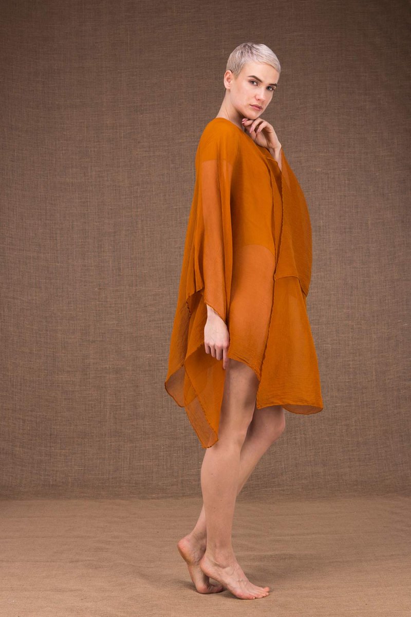 Châle tunique jaune en soie OWOW – Image 3