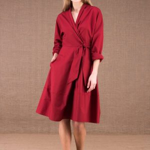 Robe bordeaux cache-cœur en coton bio POLARIS