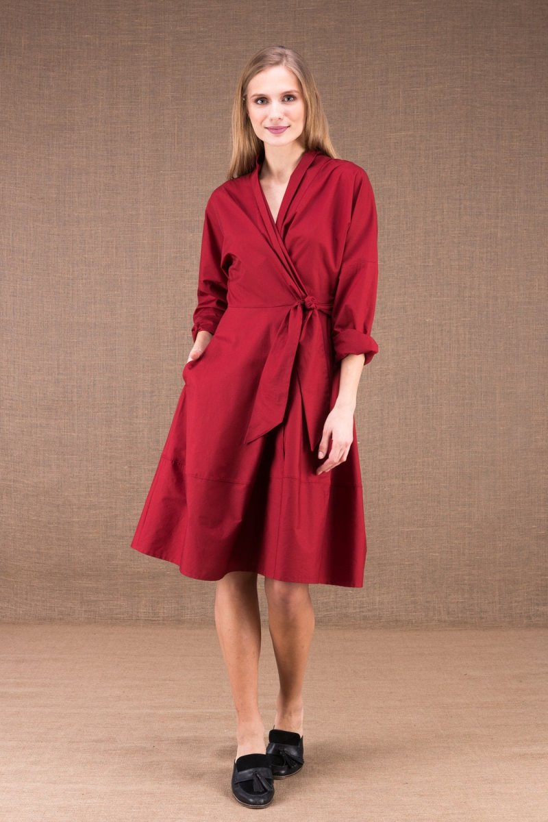 Robe bordeaux cache-cœur en coton bio POLARIS – Image 2