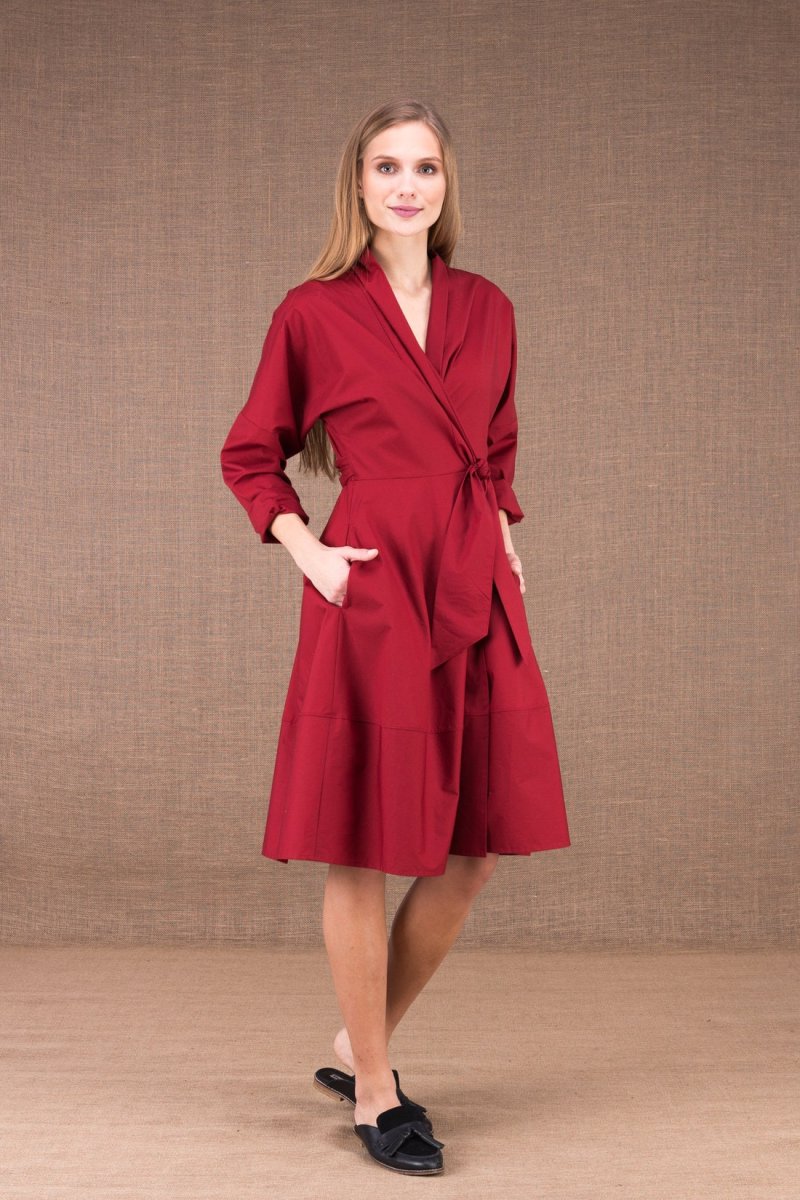 Robe bordeaux cache-cœur en coton bio POLARIS – Image 3