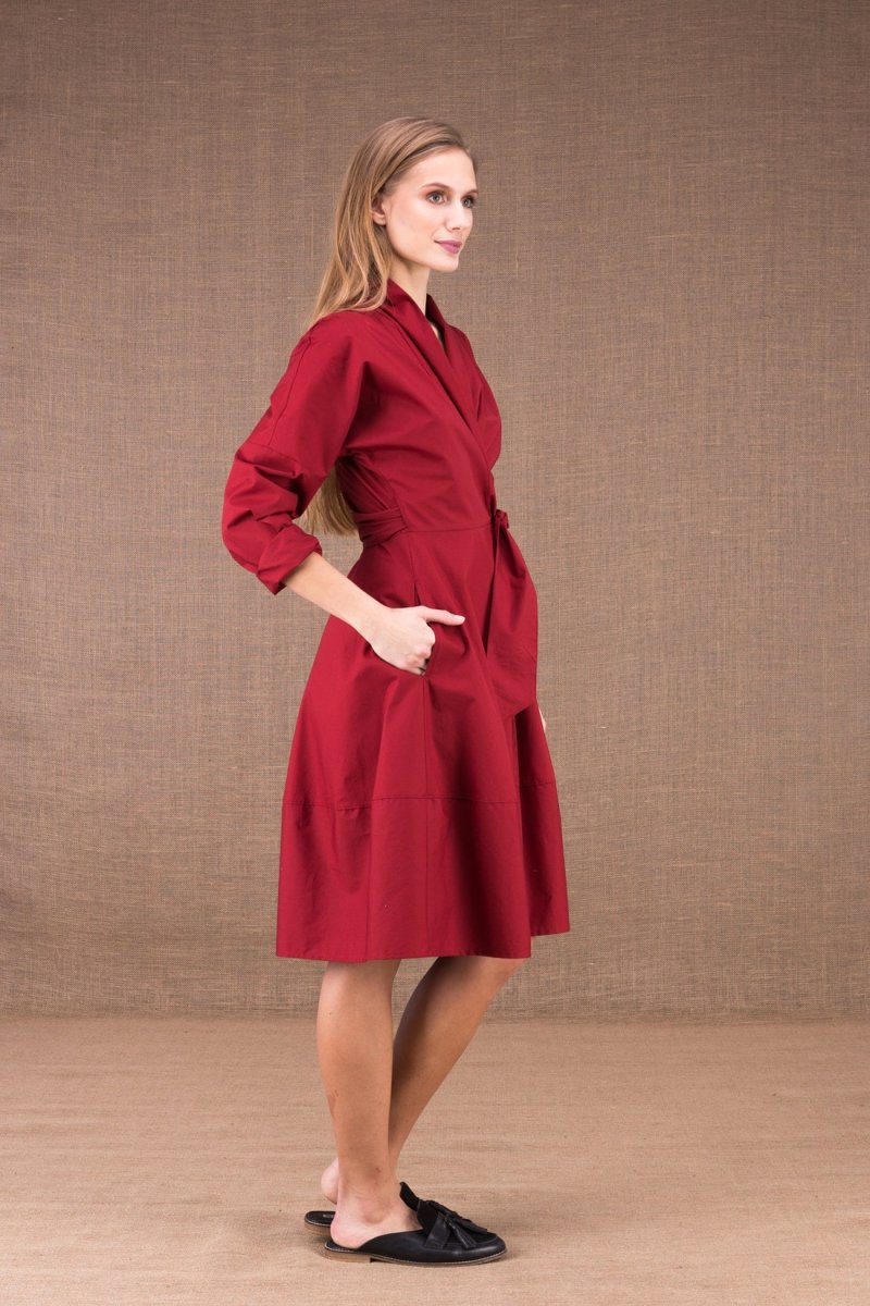 Robe bordeaux cache-cœur en coton bio POLARIS – Image 4