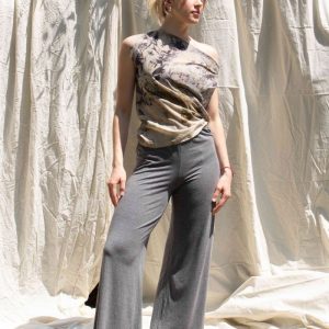 Pantalon gris large en jersey de viscose pour femme ANANAS