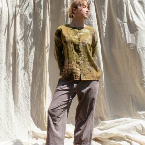 Pantalon taupe large en coton bio pour femme HALNY